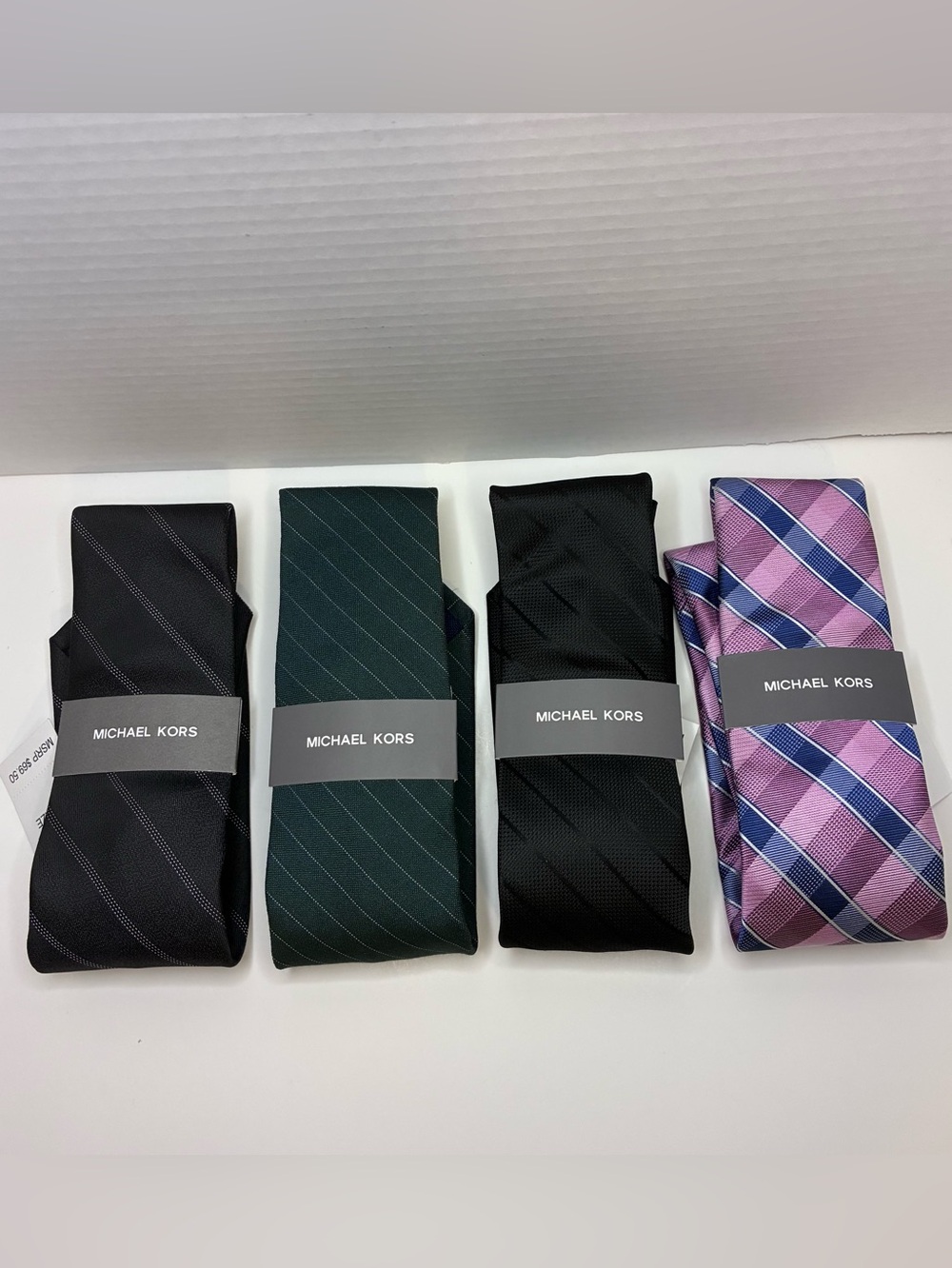 Michael Kors Men's Neckties Lot of 4 NWT Silk Blend Plaid Striped New Design
